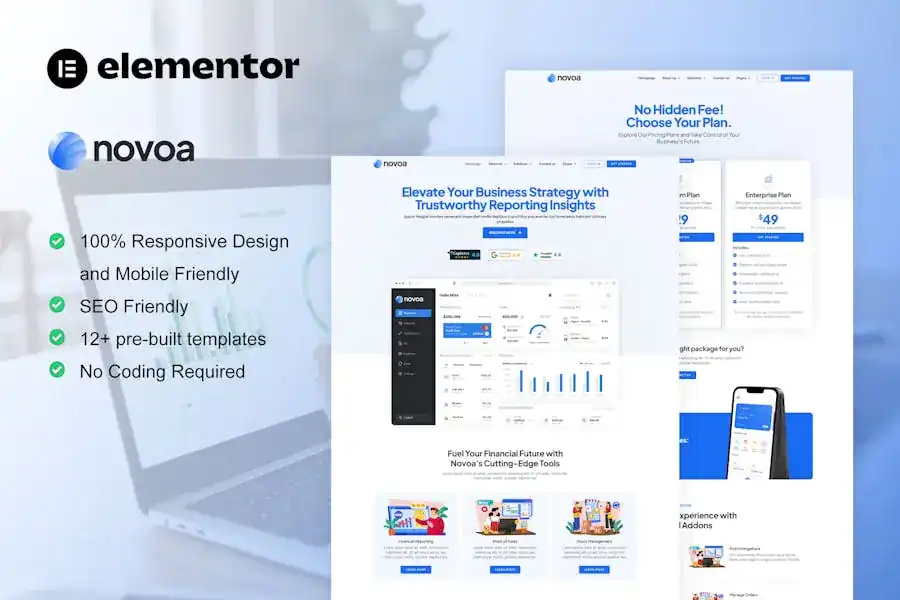 Novoa – Elementor Template Kit for SaaS Software Service and Finance
